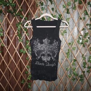Small - Vintage Y2K cross bling angel wing cross tank top